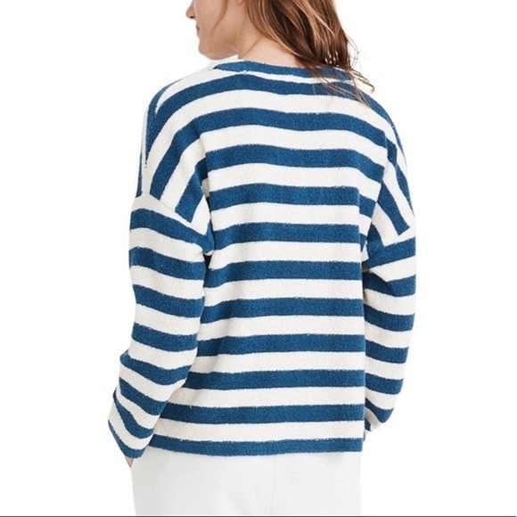 Madewell Sweatshirt Women Small Loop Terry Notch Blue White Stripe Dark‎ Lagoon - Picture 9 of 9